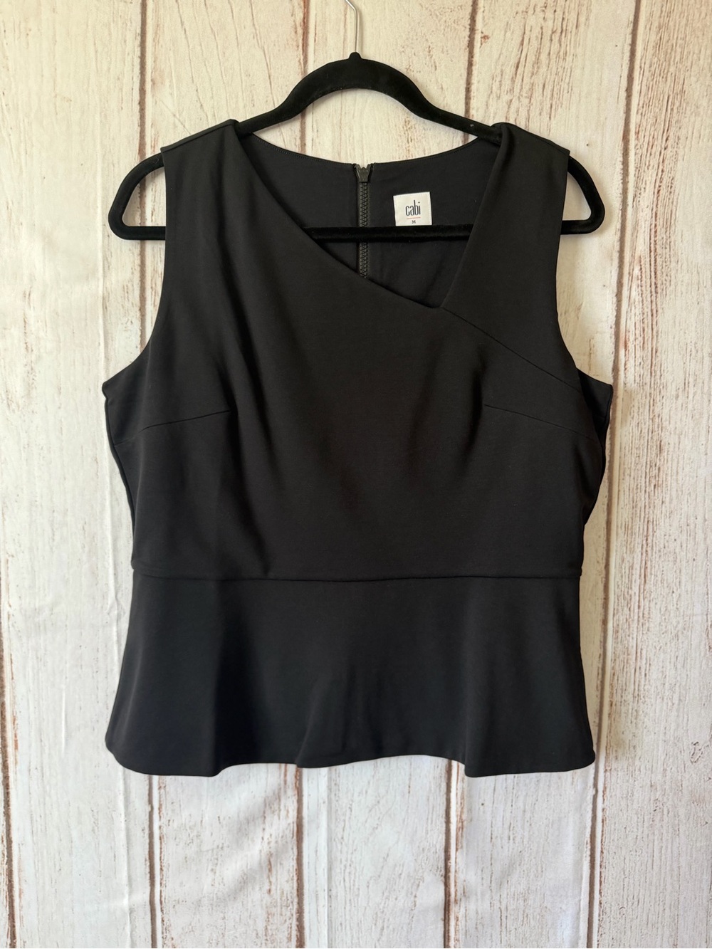 Cabi Notch Top Black Peplum Sleeveless Blouse Size M